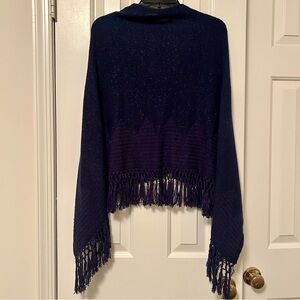 Lilly Pulitzer Floreanna Poncho Shawl Fringe True Navy Metallic One Size Cotton